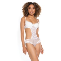 Ruffled Crotchless Stretch Mesh Teddy