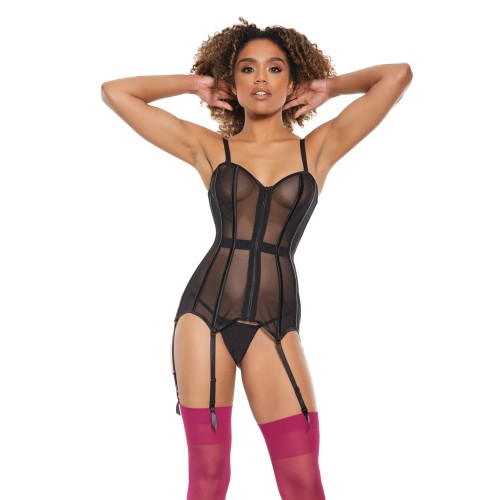 Corset Negro Powernet Totalmente Bonado para Ajuste Curvilíneo