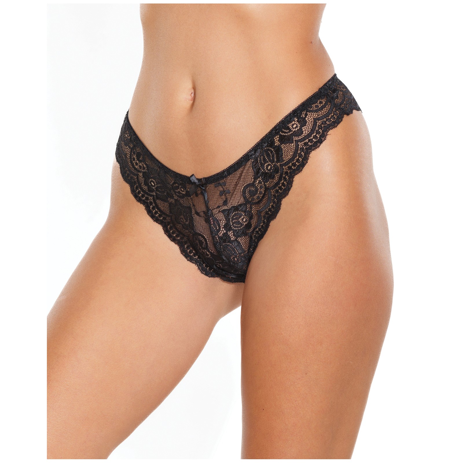 Scallop Stretch Lace High Leg Panty Black