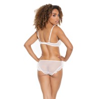 Stretch Mesh Crotchless Teddy - White LG