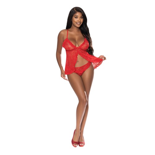 Ooh La Lace Babydoll & Split Crotch Panty Red