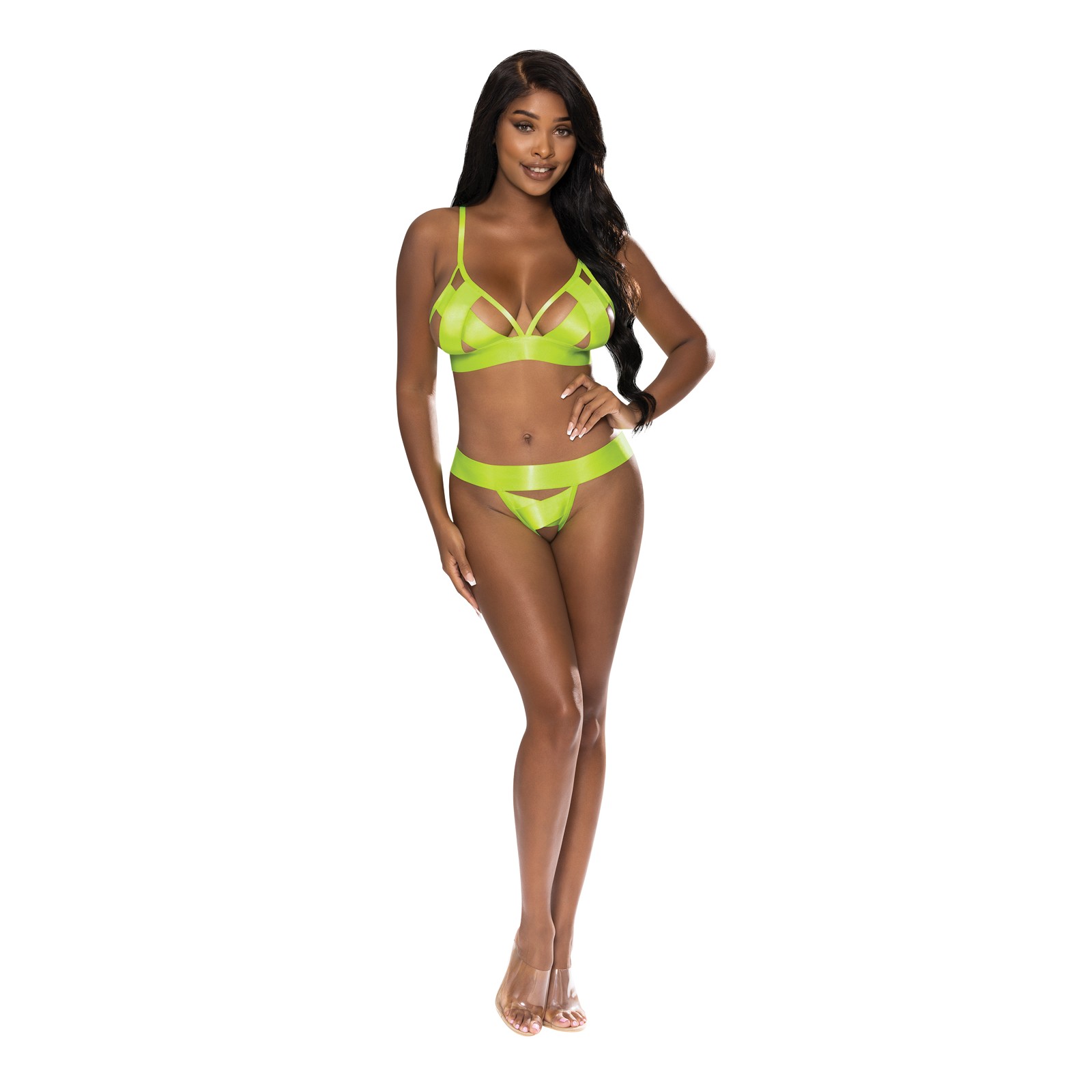 Strap-Tease Neon Yellow Bra & Crotchless Panty Set