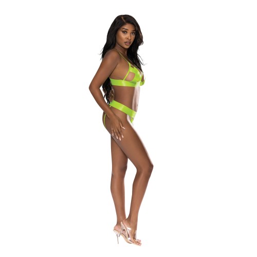 Strap-Tease Neon Yellow Bra & Crotchless Panty Set