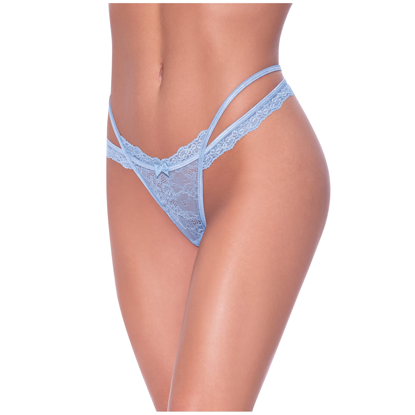 Ooh La Lace Cross Strap Crotchless Tanga Panty Periwinkle