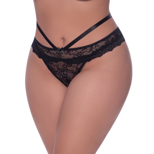 Panty Picaresco Peek-A-Boo de Encaje Ooh La - Negro QN