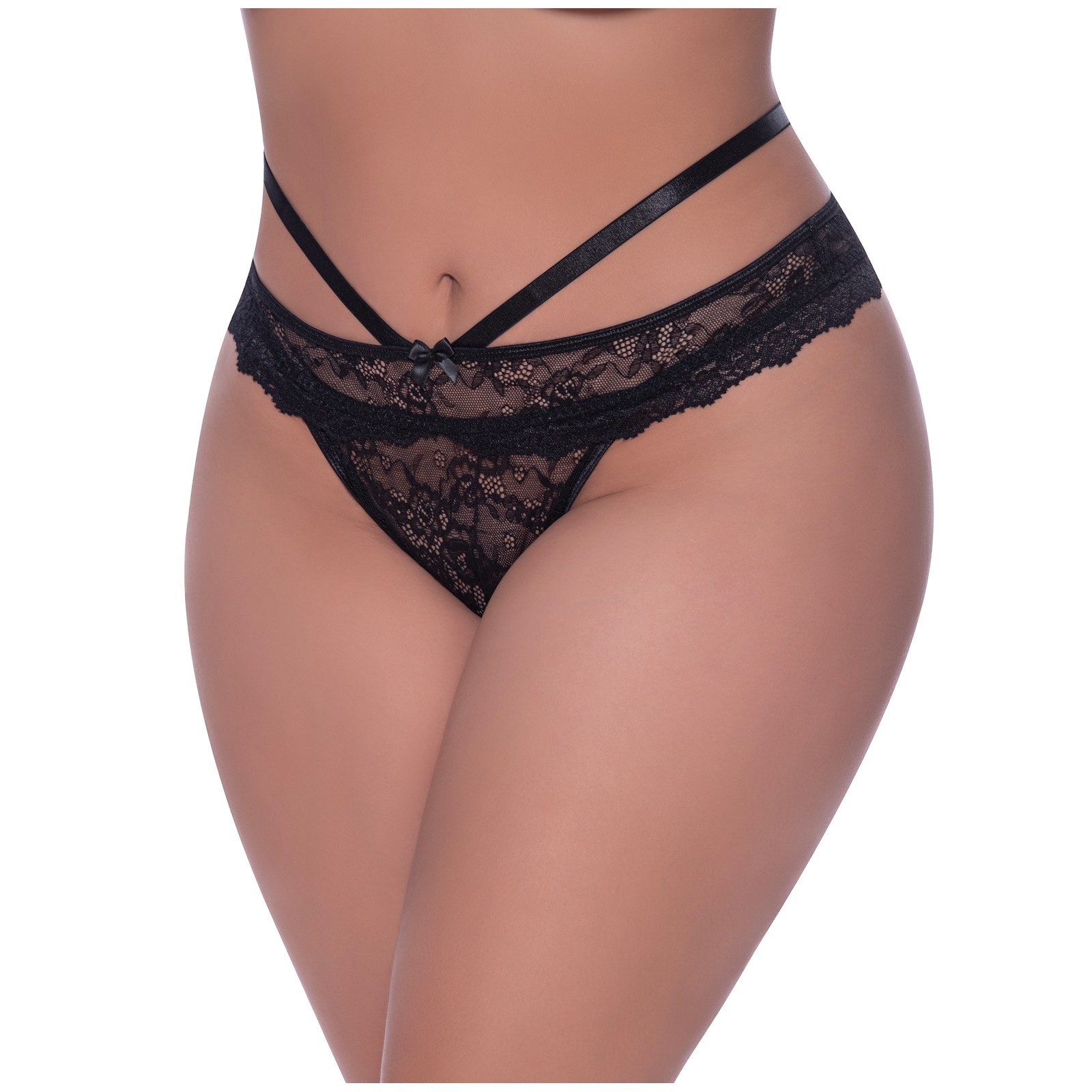 Panty Picaresco Peek-A-Boo de Encaje Ooh La - Negro QN