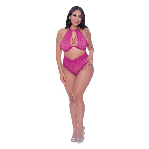 Top Halter de Encaje y Panty Berrylicious Rosa QN