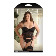 Tease Parker Eyelash Lace Gartered Bustier & G-String Plus Size