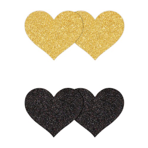 Pretty Pasties Corazones Brillantes Negro/Oro - 2 Pares