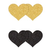 Pretty Pasties Corazones Brillantes Negro/Oro - 2 Pares