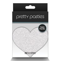 Pretty Pasties Glitter Hearts Red Silver 2 Pair