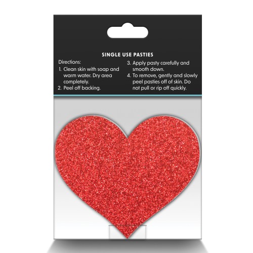 Pretty Pasties Glitter Hearts Red Silver 2 Pair