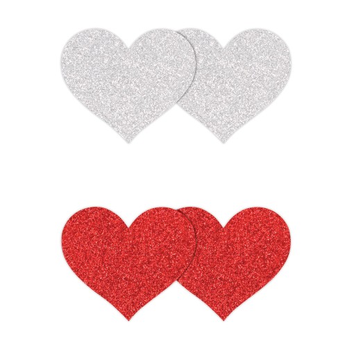 Pretty Pasties Glitter Hearts Red Silver 2 Pair