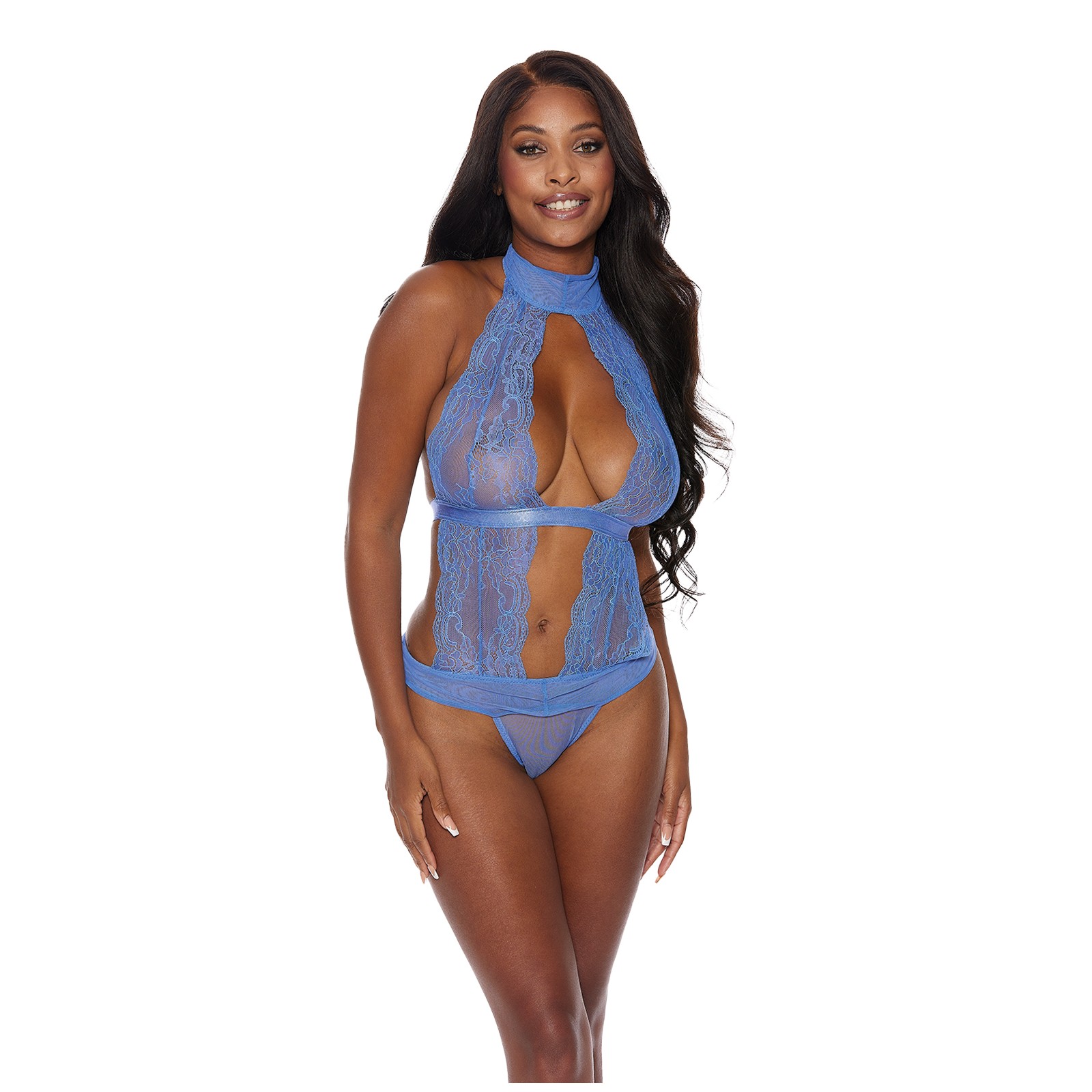 Lace & Mesh Halter Neck Teddy - Enhance Your Curve