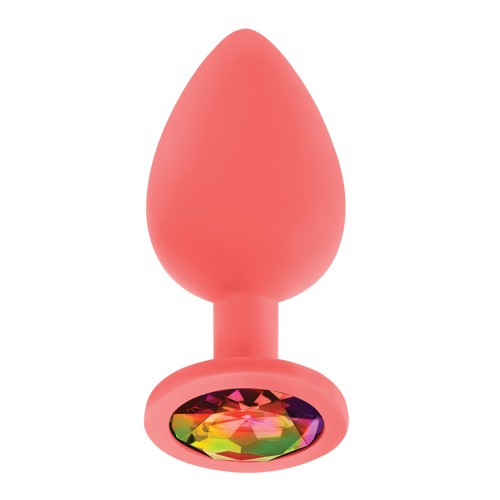 Jeweled Silicone Butt Plug - Large Coral