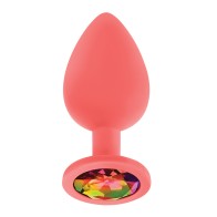 Jeweled Silicone Butt Plug - Large Coral