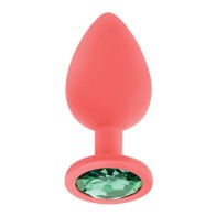 Jeweled Silicone Butt Plug - Large Coral