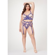 Sheer Floral Lace & Mesh Bustier Set in Blue/Nude