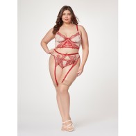 Plus Size Sheer Stretch Mesh Floral Bustier Set