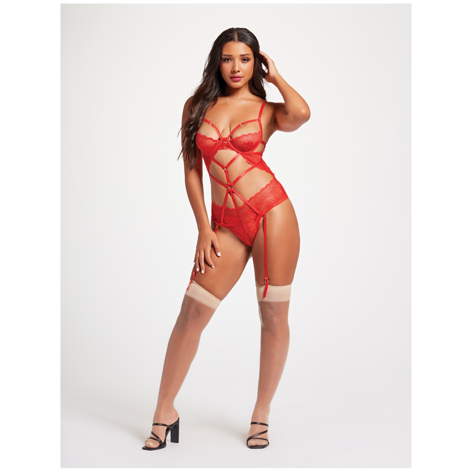 Sheer Mesh & Lace Demi Cup Teddy in Red for Seductive Elegance