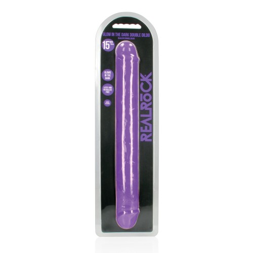 Shots RealRock 15 Inch Double Dong - Glow in the Dark Neon Purple