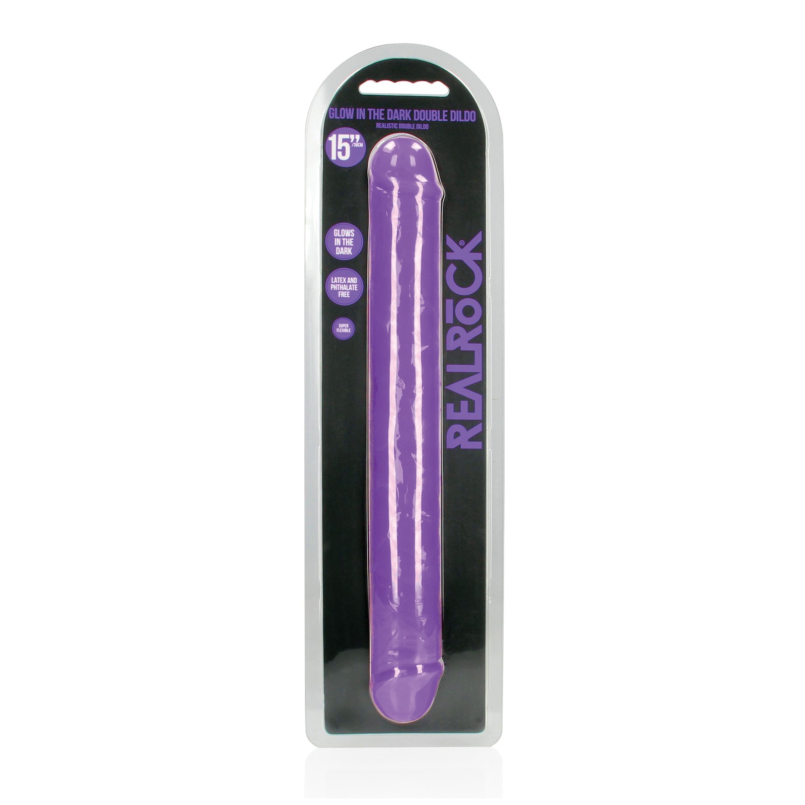 Shots RealRock 15 Inch Double Dong - Glow in the Dark Neon Purple