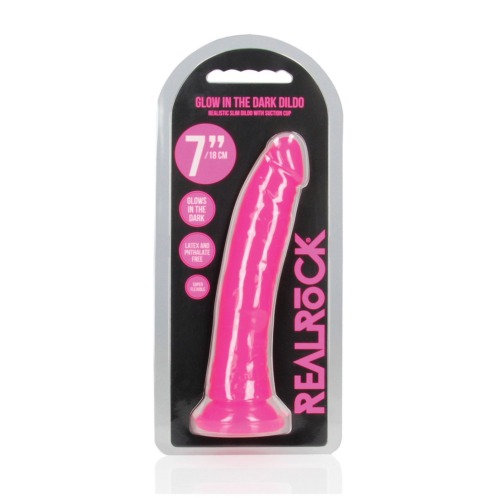 Dildo Slim RealRock 7" Brilla en la Oscuridad