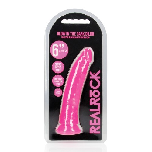 Shots RealRock Dildo Slim 6" Brilla en la Oscuridad Rosa Neón