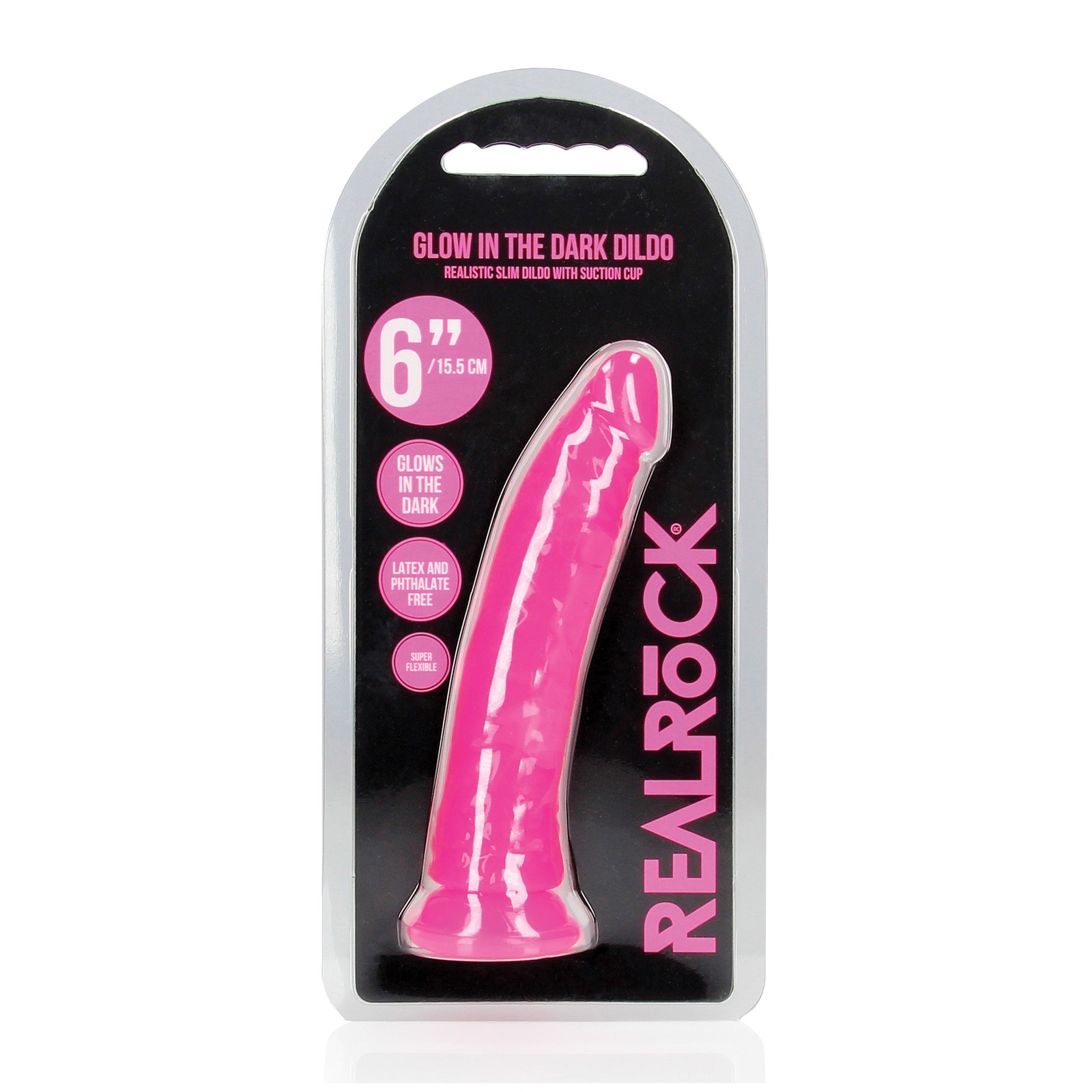 Shots RealRock 6 Slim Dildo Glow in the Dark Neon Pink