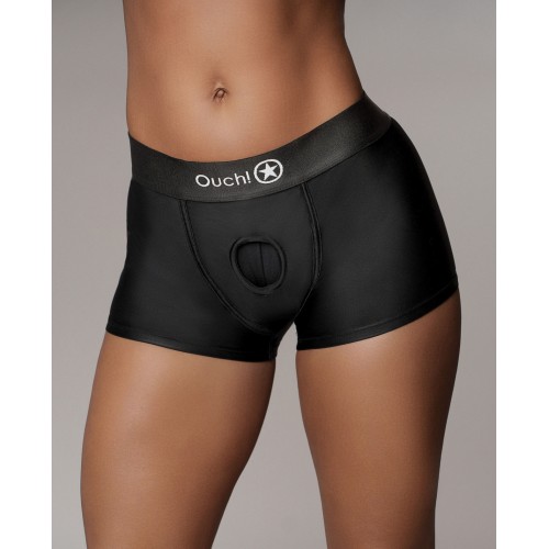 Shots Ouch Black Vibrating Strap-On Boxer for Couples