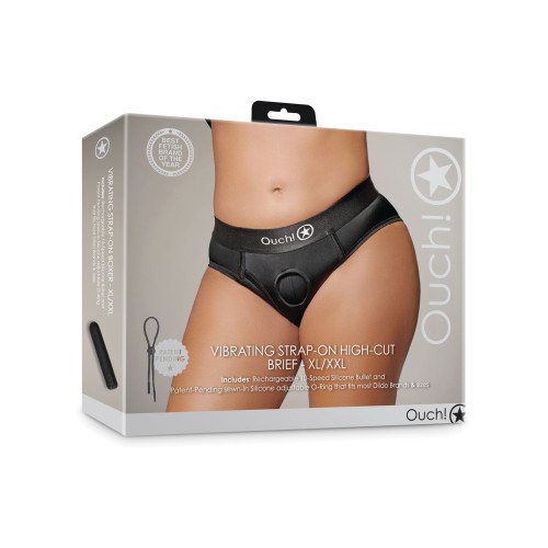 Shots Ouch Vibrating Strap-On High-Cut Brief Black XL/XXL