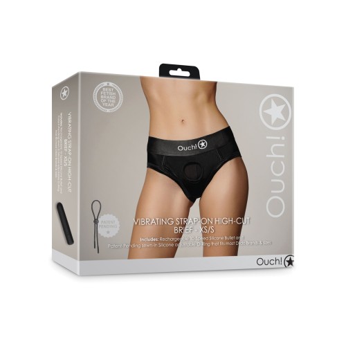 Shop Shots Ouch Vibrating Strap On High-Cut Brief - Black XS/S