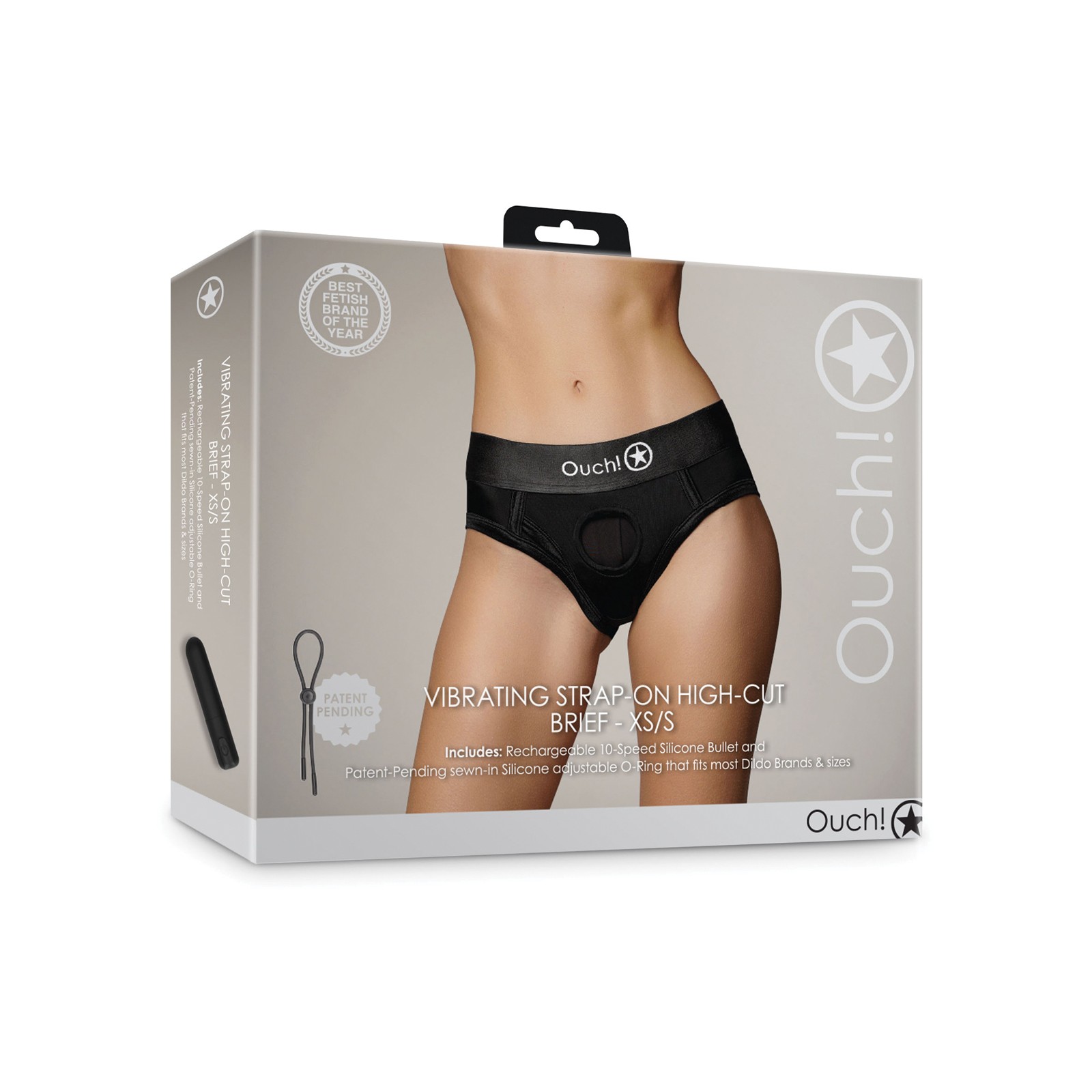 Shop Shots Ouch Vibrating Strap On High-Cut Brief - Black XS/S