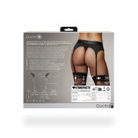 Shots Ouch Vibrating Strap On Thong with Adjustable Garters - Black M/L