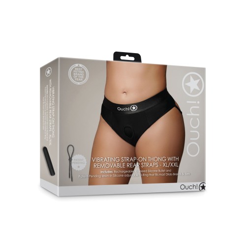 Shots Ouch Vibrating Strap On Thong w/Removable Straps - Black XL/XXL | Enhanced Play