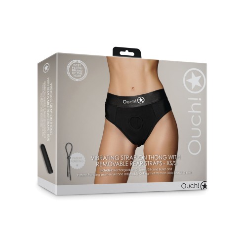 Shots Ouch Vibrating Strap-On Thong Black XS/S