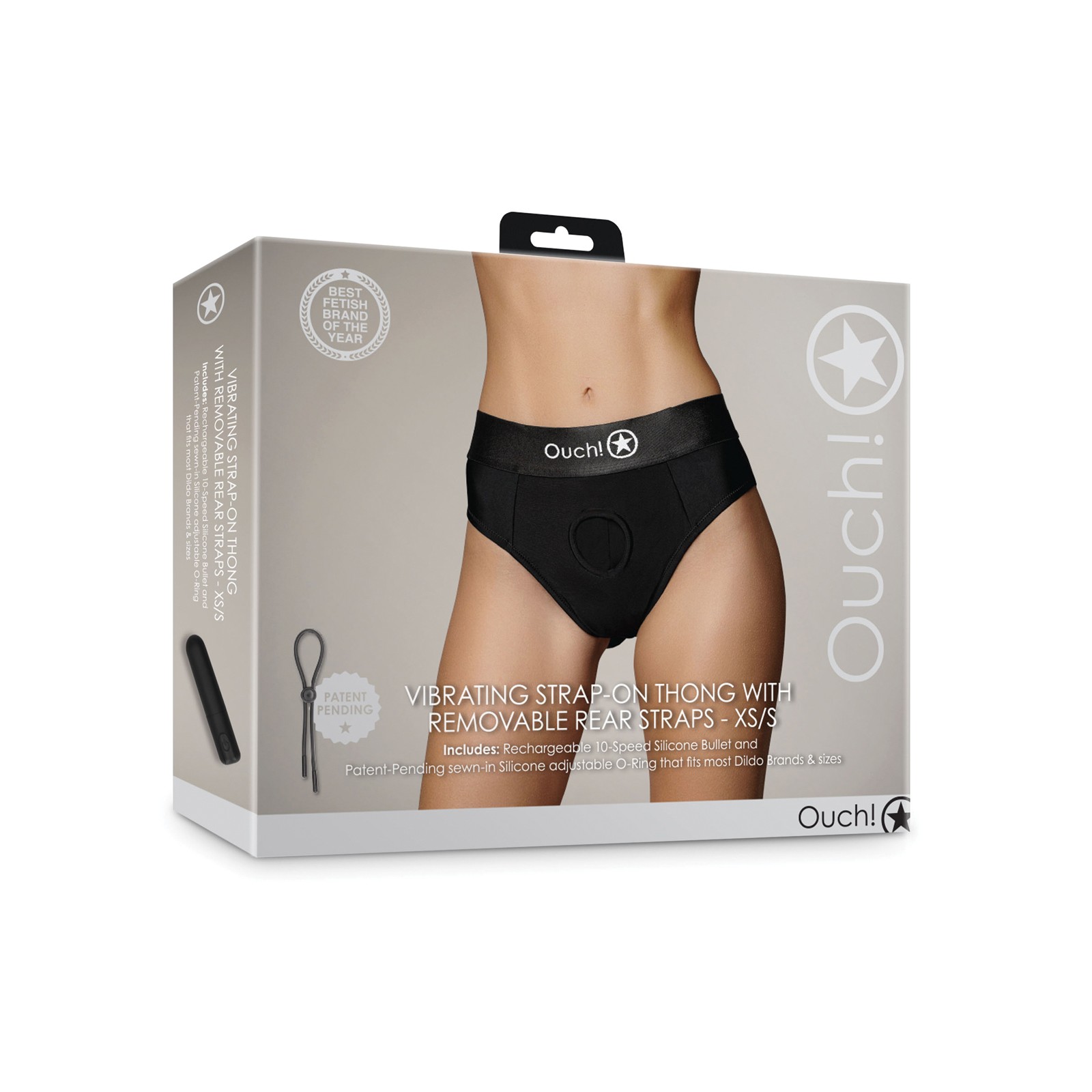 Shots Ouch Vibrating Strap-On Thong Black XS/S