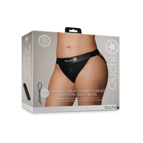 Shots Ouch Arnés de Panty Strap-On Vibrante con Espalda Abierta - Negro XL/XXL