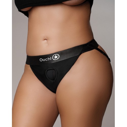 Shots Ouch Vibrating Strap On Panty Harness w/Open Back - Black XL/XXL