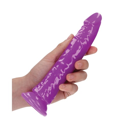 Dildo RealRock Slim de 8" que Brilla en la Oscuridad - Púrpura Neón