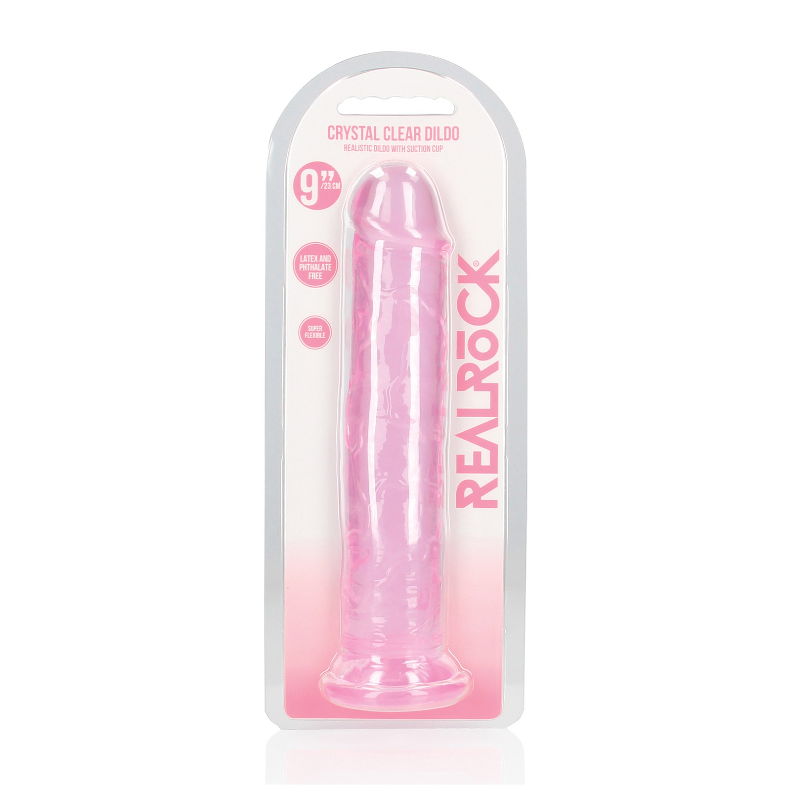 Dildo Recto Crystal Clear Shots de 9" con Ventosa Rosa