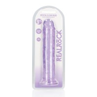 Shots RealRock Crystal Clear 9 Inch Straight Dildo with Suction Cup Purple