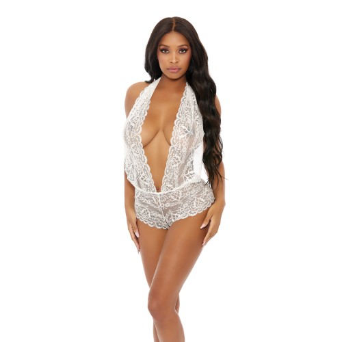 Sheer Lace Deep V Halter Bodysuit - Seductive Style