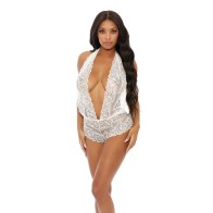 Sheer Lace Deep V Halter Bodysuit - Seductive Style