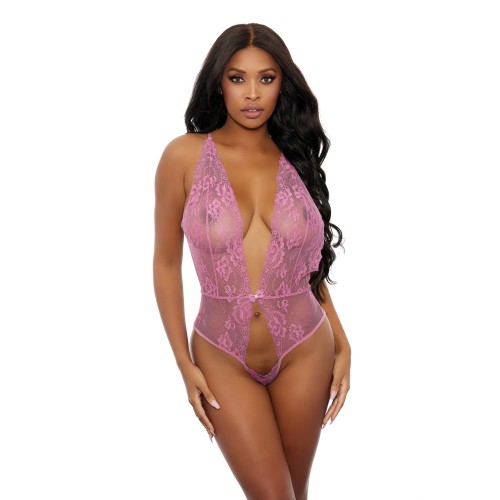 Sheer Lace Open Teddy - Pink O/S