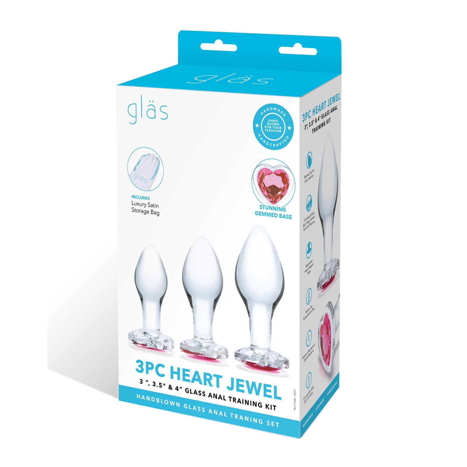 Glas 3 pc Heart Jewel Anal Training Kit