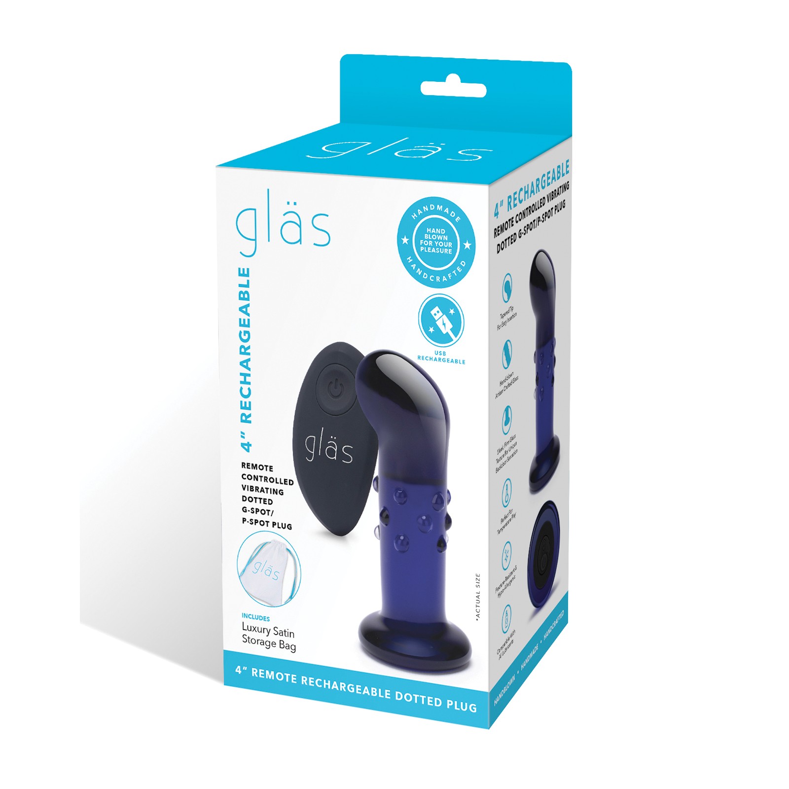 Glas 4 Inch Rechargeable Vibrating Plug Blue