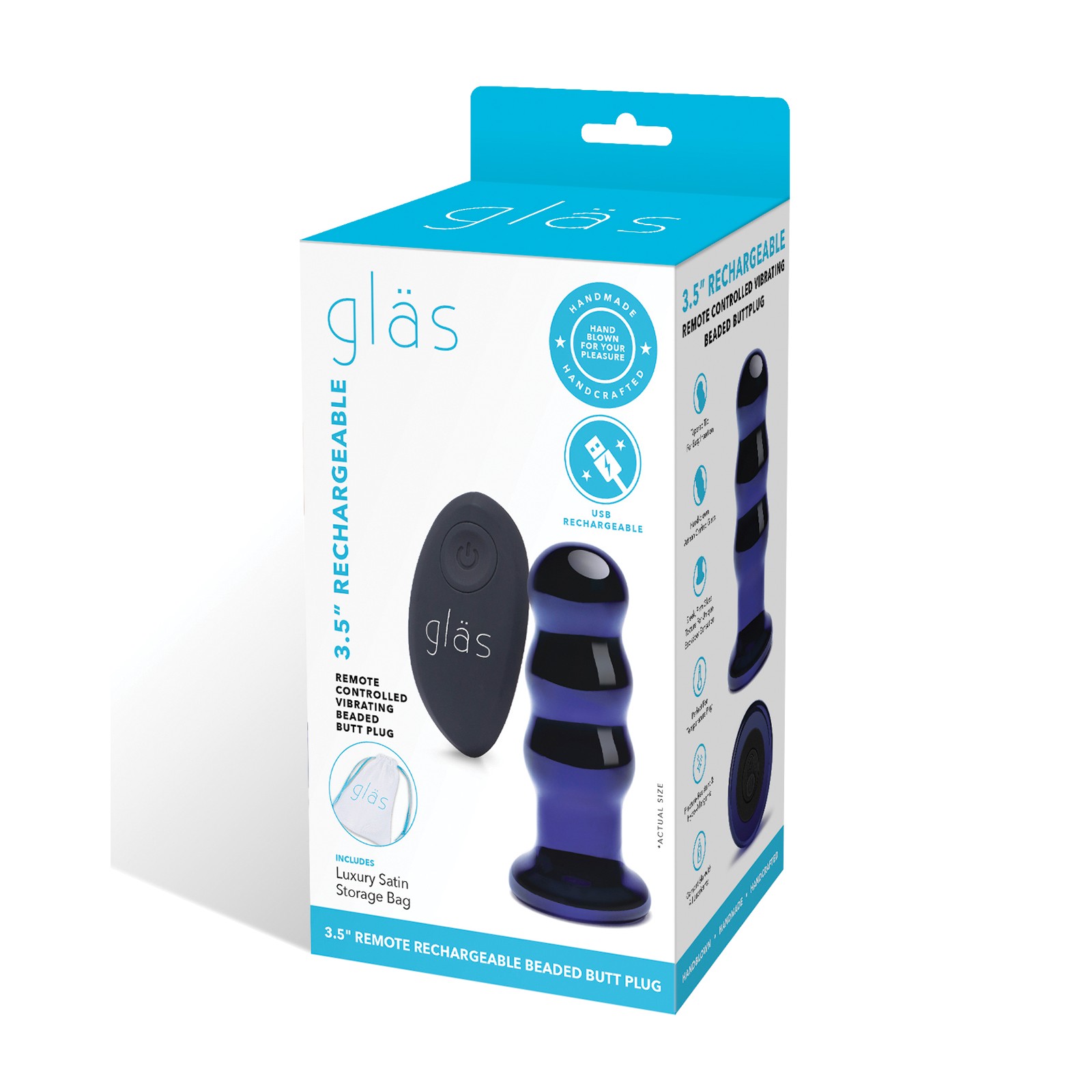 Glas 3.5 Rechargeable Vibrating Butt Plug - Blue