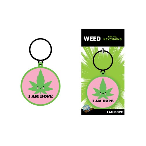 Wood Rocket I Am Dope Keychain Pink Green