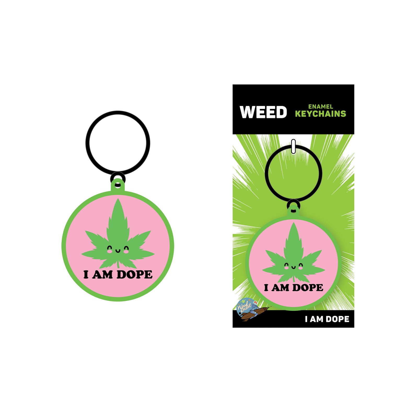 Wood Rocket I Am Dope Keychain Pink Green